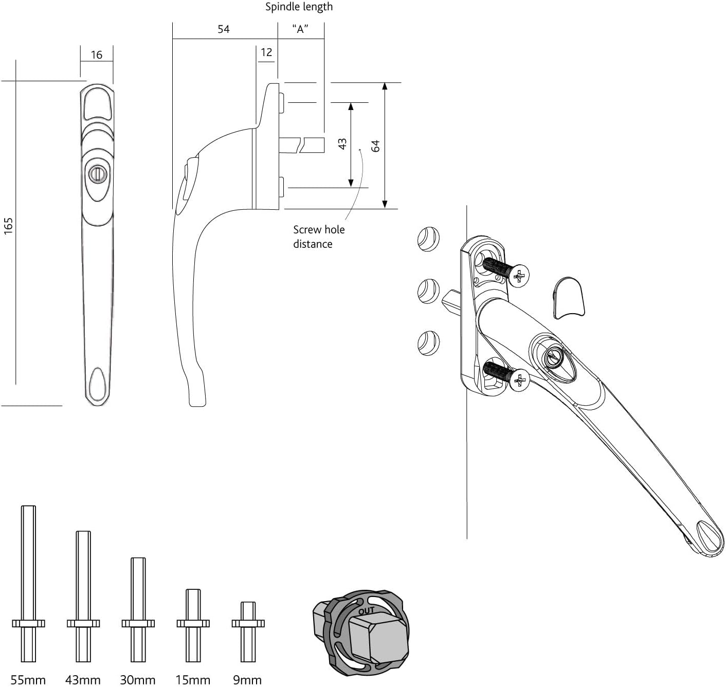 Universal Multi-Spindle Window Handle with Key – 43mm UPVC & Timber Replacement Handle - Image 2