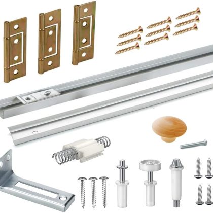 Bifold Door Hardware Repair Kit with Track, Stainless Steel Sliding Hardware Set for Closet Doors