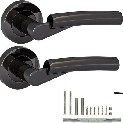 Polished Black Nickel Lever on Rose Door Handle Set for Interior Wooden Doors