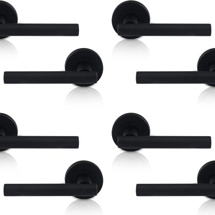 4 Pack Matt Black Lever on Rose Interior Door Handle Set