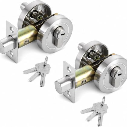 2-Pack Zinc Alloy Single Cylinder Deadbolt Locks, Flush Mount Door Security Lock Set with Keys