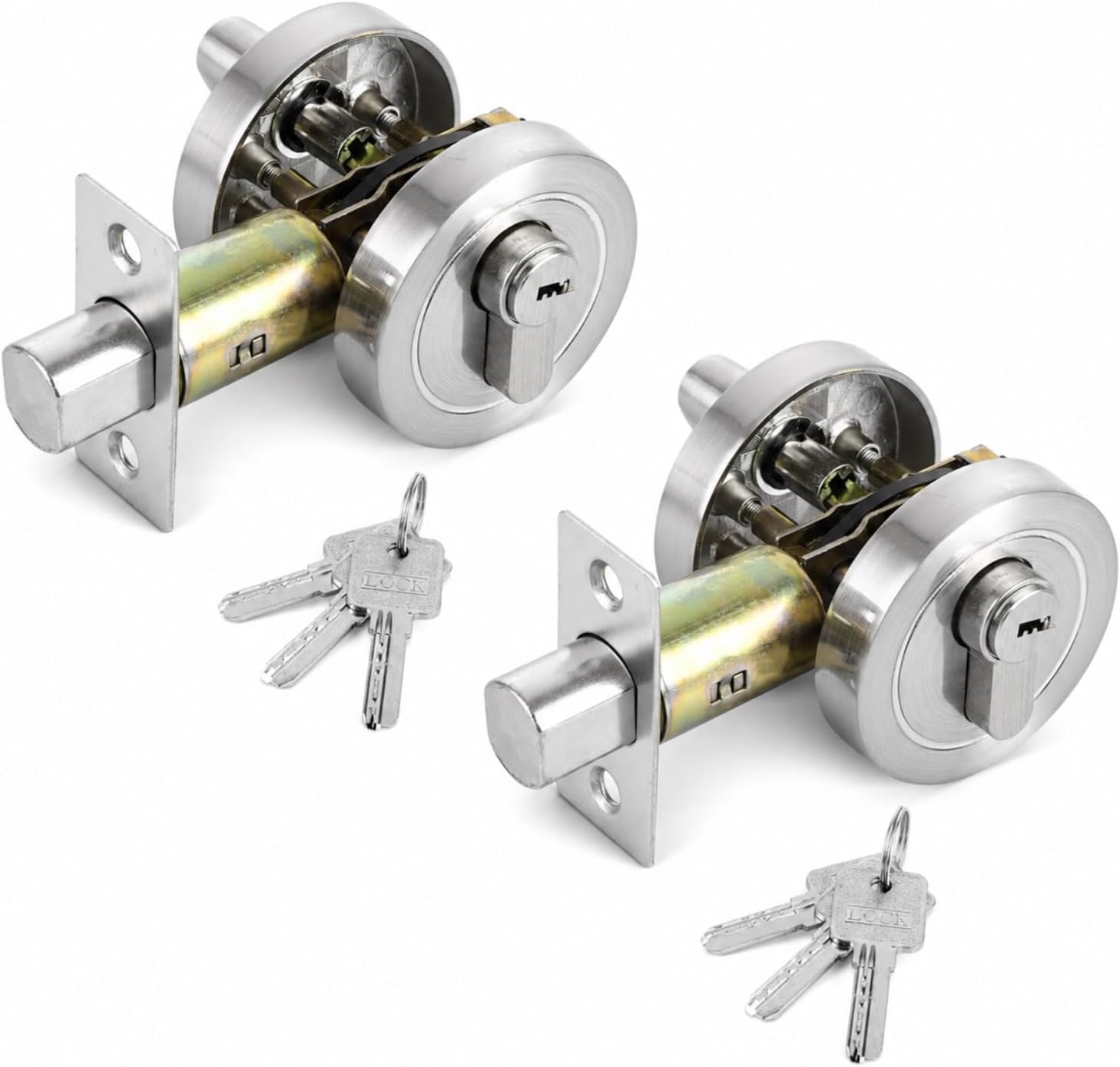 2-Pack Zinc Alloy Single Cylinder Deadbolt Locks, Flush Mount Door Security Lock Set with Keys