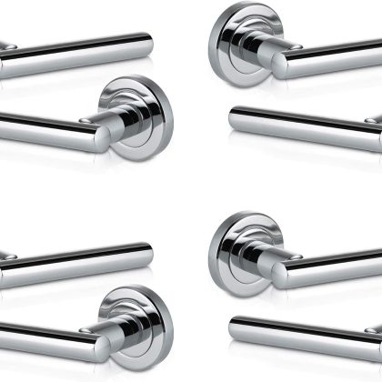 Polished Chrome Interior Door Handles on Rose, Zinc Alloy Lever Handle Set for Internal Doors