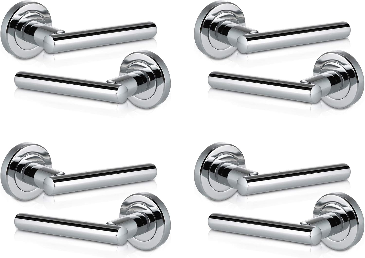 Polished Chrome Interior Door Handles on Rose, Zinc Alloy Lever Handle Set for Internal Doors