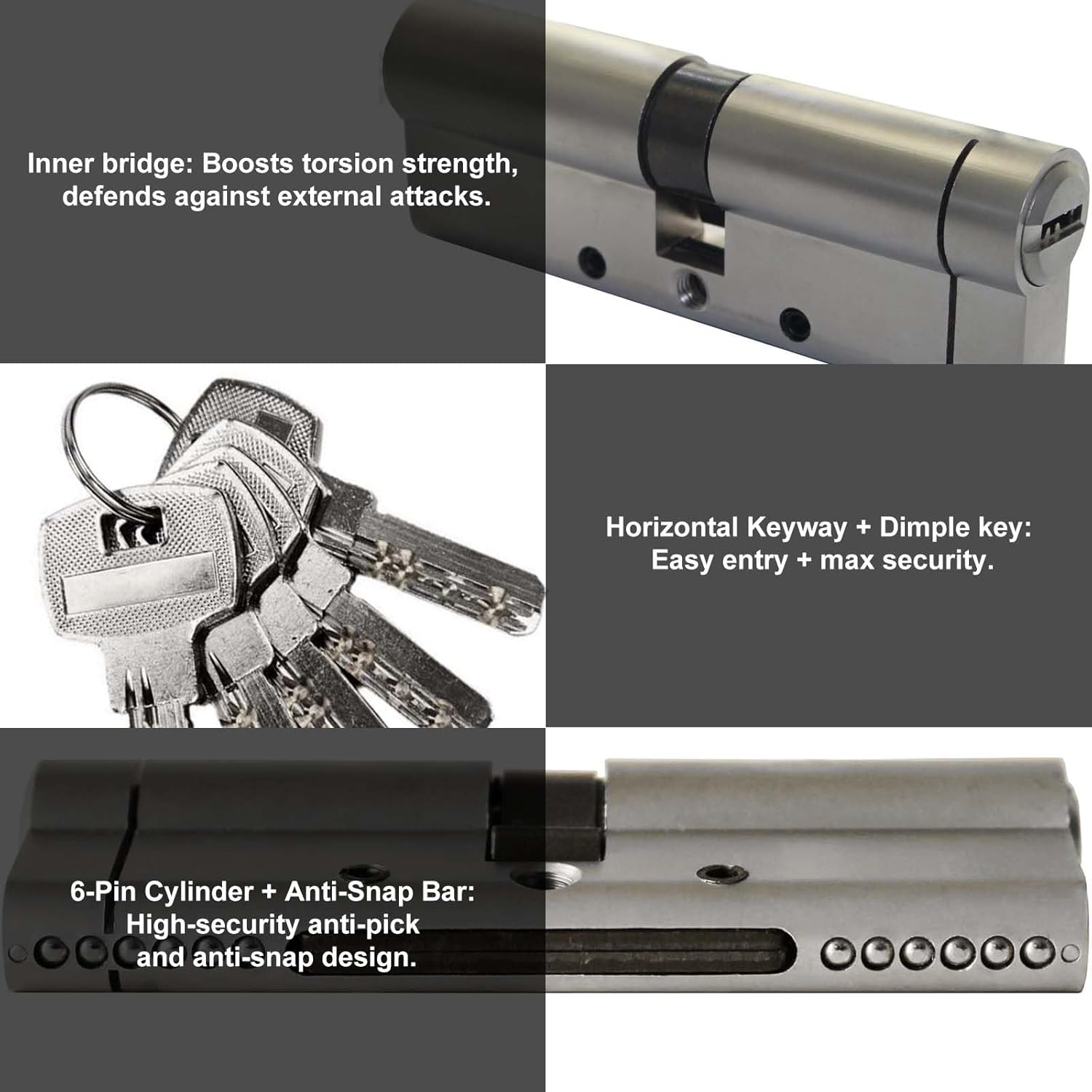 70mm Euro Door Lock Cylinder 35/35 High Security 6 Pin Anti-Theft Door Lock with 5 Keys - Image 3