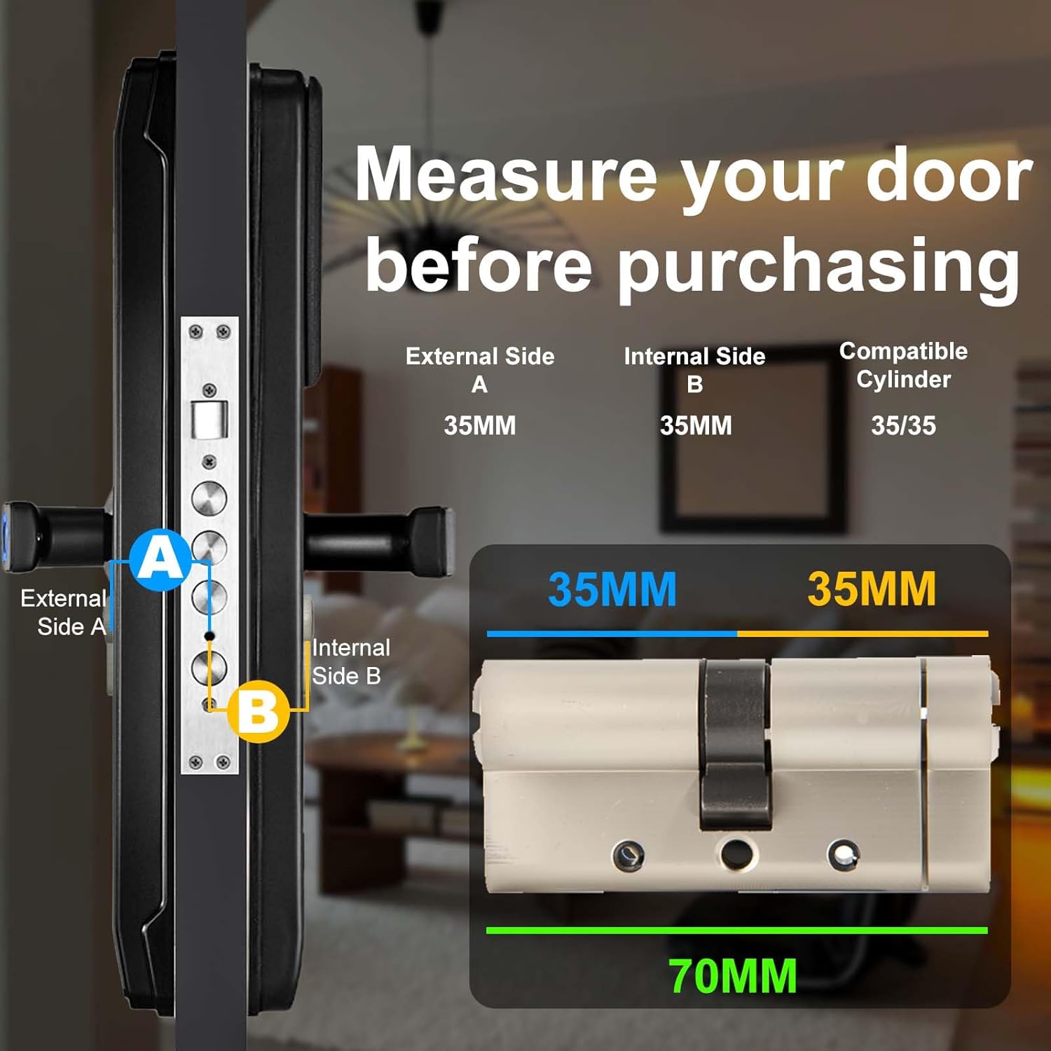 70mm Euro Door Lock Cylinder 35/35 High Security 6 Pin Anti-Theft Door Lock with 5 Keys - Image 2