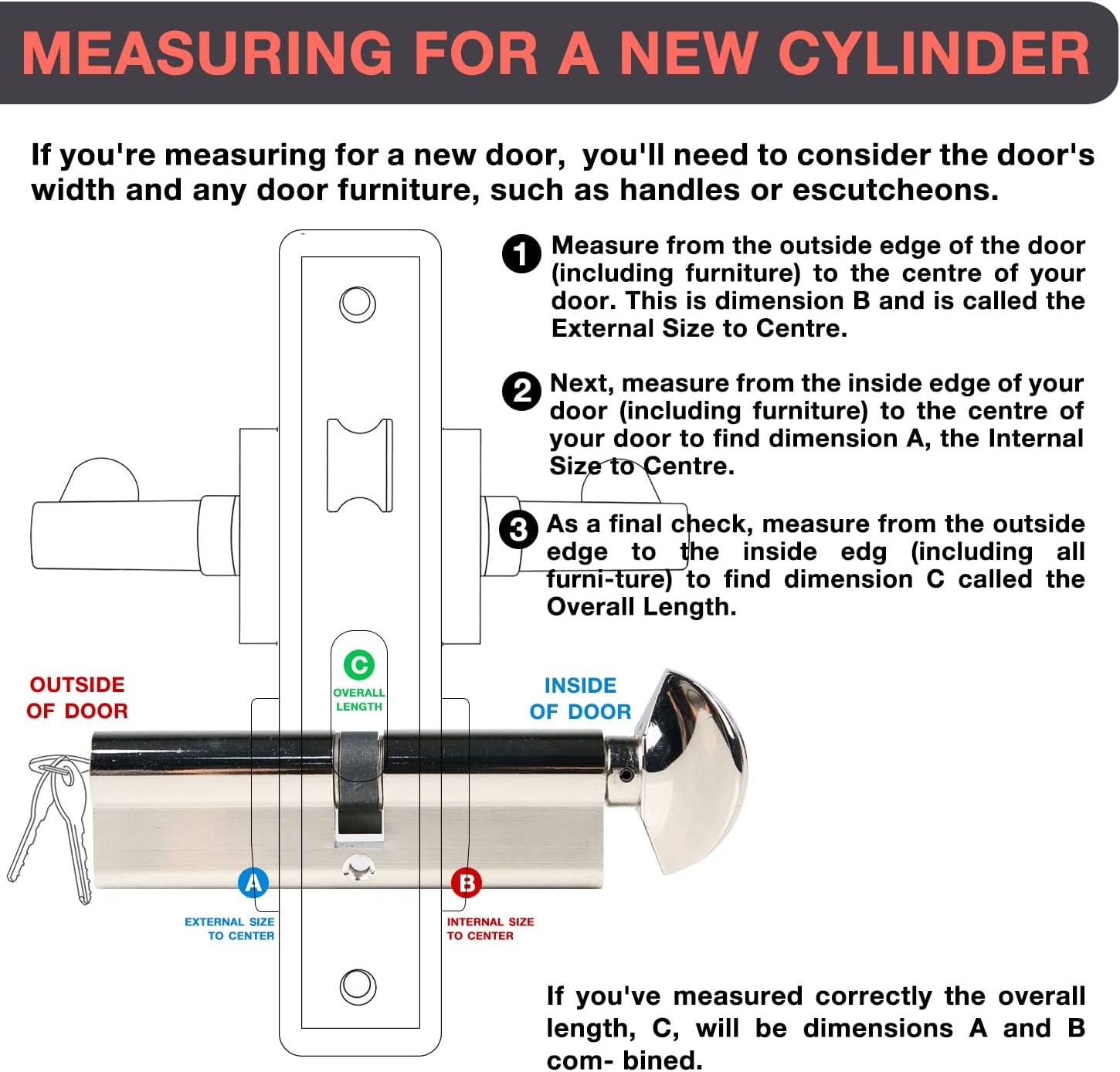 High Security Euro Cylinder Door Lock 45/55mm Anti-Snap UPVC Lock with Key & Thumb Turn - Image 3