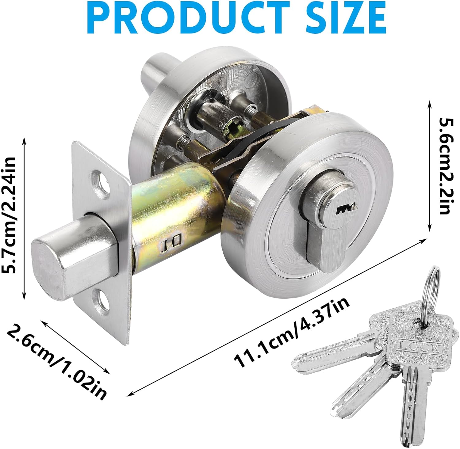 2-Pack Zinc Alloy Single Cylinder Deadbolt Locks, Flush Mount Door Security Lock Set with Keys - Image 2